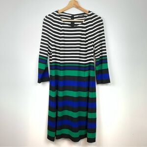 Riani Dress Striped Pockets Zip Green Blue Black Sz 10 Jersey Classic A-Line